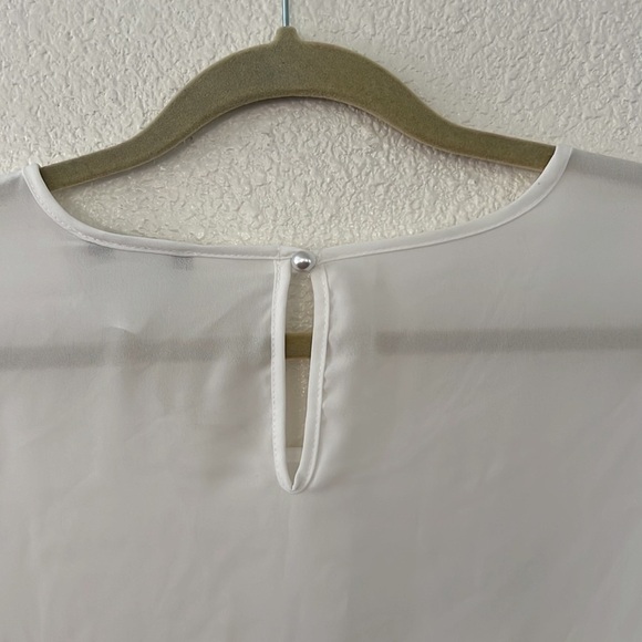 APRIL • White Sheer Ruffle Short Sleeve Top Blouse - Picture 7 of 7